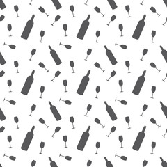 Wine Bottle And Glass Seamless Silhouette Pattern