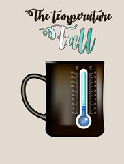 The temperature fall. A cup with a thermometer. Autumnal vector illustration. Weather.
