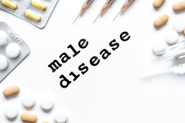 concept - male disease top view on white background