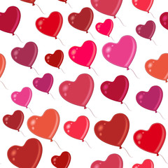 Seamless Background with Flying Heart Shaped Balloons, Isolated on White, Colorful Tile Pattern for Your Design. Vector