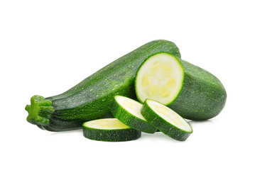 fresh green zucchini with slice isolated on white background