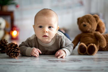 Christmas portrait of cute little newborn baby boy