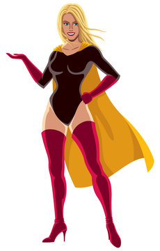 Superheroine Presenting / Superheroine presenting your text or product with smile. 