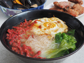 Aged rice wine boiled thin noodles, one of the  popular food in Matsu,Taiwan. 