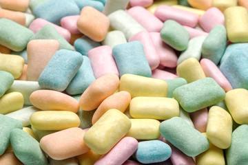 Colored chewing gum background close up
