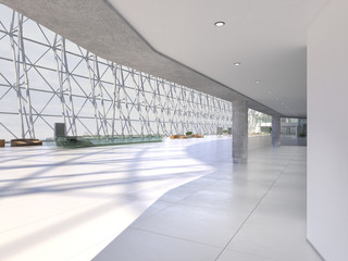 Public interior atrium. 3D render.