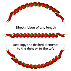 Holiday twisted curved ribbons of red gradient. A beautiful shiny decoration. Serpentine strip. Round frame for text. Template for presentations.