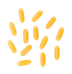 Fish oil pill on white background
