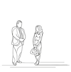 isolated sketch of a man and a woman talking