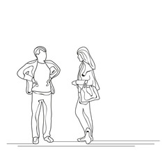 isolated sketch of a man and a woman talking