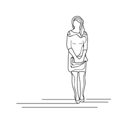 isolated sketch of a girl with a handbag