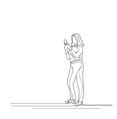 isolated sketch of a girl with a phone