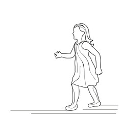 isolated, sketch little girl running