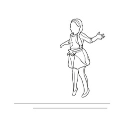isolated, sketch little girl jumping