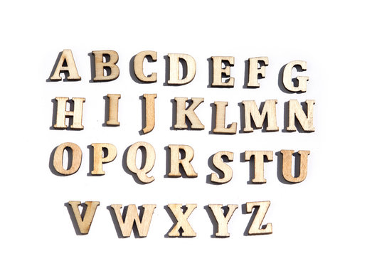 alphabet made from wood isolated on a white background