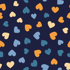 Fototapeta na wymiar Seamless hearts pattern with dark background. Vector repeating texture.