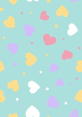 Seamless hearts and dots pattern with light background. Vector repeating texture.