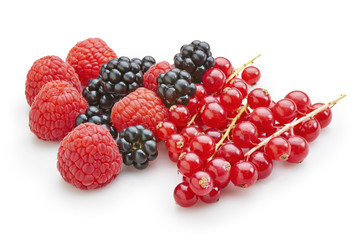 Organic bunch of red currants, blackberries  and raspberries