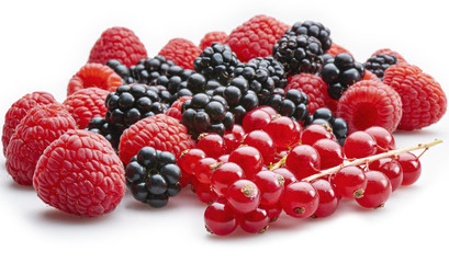 Organic bunch of red currants, blackberries  and raspberries