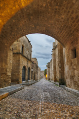Fototapeta na wymiar streets of the Knights in the old town of Rhodes
