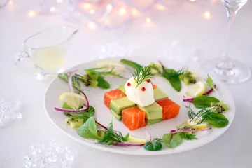 Crédence de cuisine en verre imprimé Entrée Apéritif fromage à la crème saumon avocat