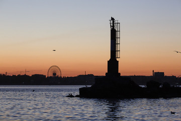 Obraz premium Beacon near port in the Azov Sea