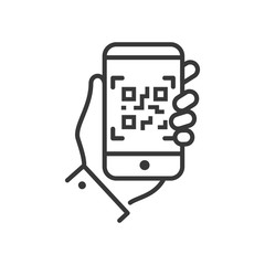QR code scanner - line design single isolated icon - obrazy, fototapety, plakaty
