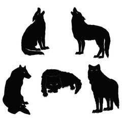 set - a flock of wolves - sketch - isolated on a white background -art creative vector