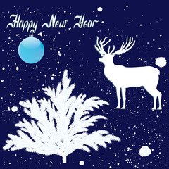 Obraz na płótnie Canvas Happy New Year - hand inscription - Christmas tree - snow - art creative vector illustration