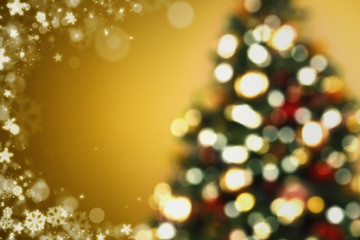 Fototapeta na wymiar christmas tree background, image blur colorful bokeh defocused lights decoration and gold backgroud