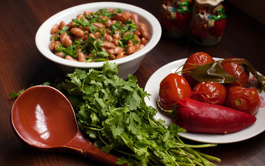 Lobio Georgian dish with red beans, spices and herbs.