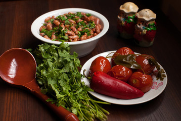 Lobio Georgian dish with red beans, spices and herbs.