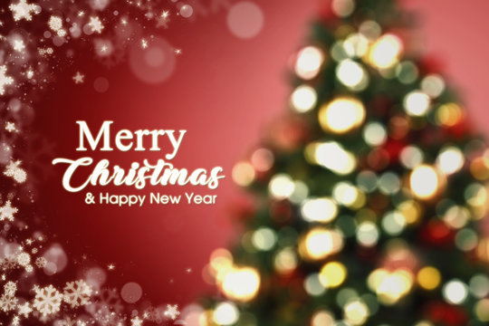 Christmas tree with lights. Red background