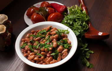 Lobio Georgian dish with red beans, spices and herbs.