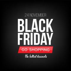 Black Friday Sale banner template for web, print design production. White text on contrast black background. Vector illustration