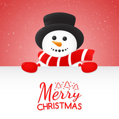 Merry Christmas - greeting card with smiley snowman. Vector.