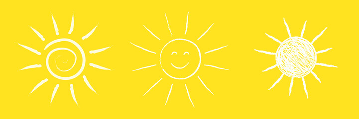 Hand drawn sun - collection of cute icons. Vector.