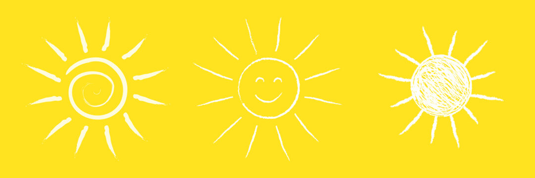 Hand drawn sun - collection of cute icons. Vector.