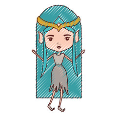 elf princess fantastic characters in colored crayon silhouette