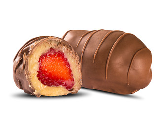 Traditional Brazilian sweet. Strawberry and chocolate isolated on white background.