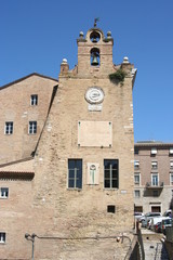 Bell tower of Roman church in Ancona, Marche, Italy