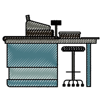 supermarket paypoint with cash register in colored crayon silhouette