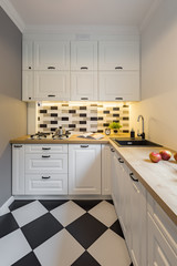 Kitchen with modern floor tiles