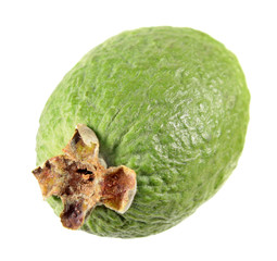 Green unpeeled feijoa fruit isolated on white background