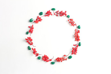 frame with berries in a circle. simple flat lay composition. creative layout, holiday concept