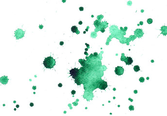 set of watercolor green drops and spray