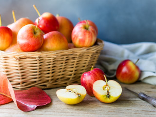 Naklejka na ściany i meble Red ripe apple fruit for autumn and fall food.