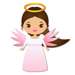 Cute angel. Kawaii style. Paper figure, sticker. Christmas, religious holidays decorative design element