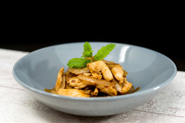 wok fried chicken stir fry with sweet peppers and chinese vegetables