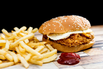Cheese burger - American cheese chicken burger with fresh salad